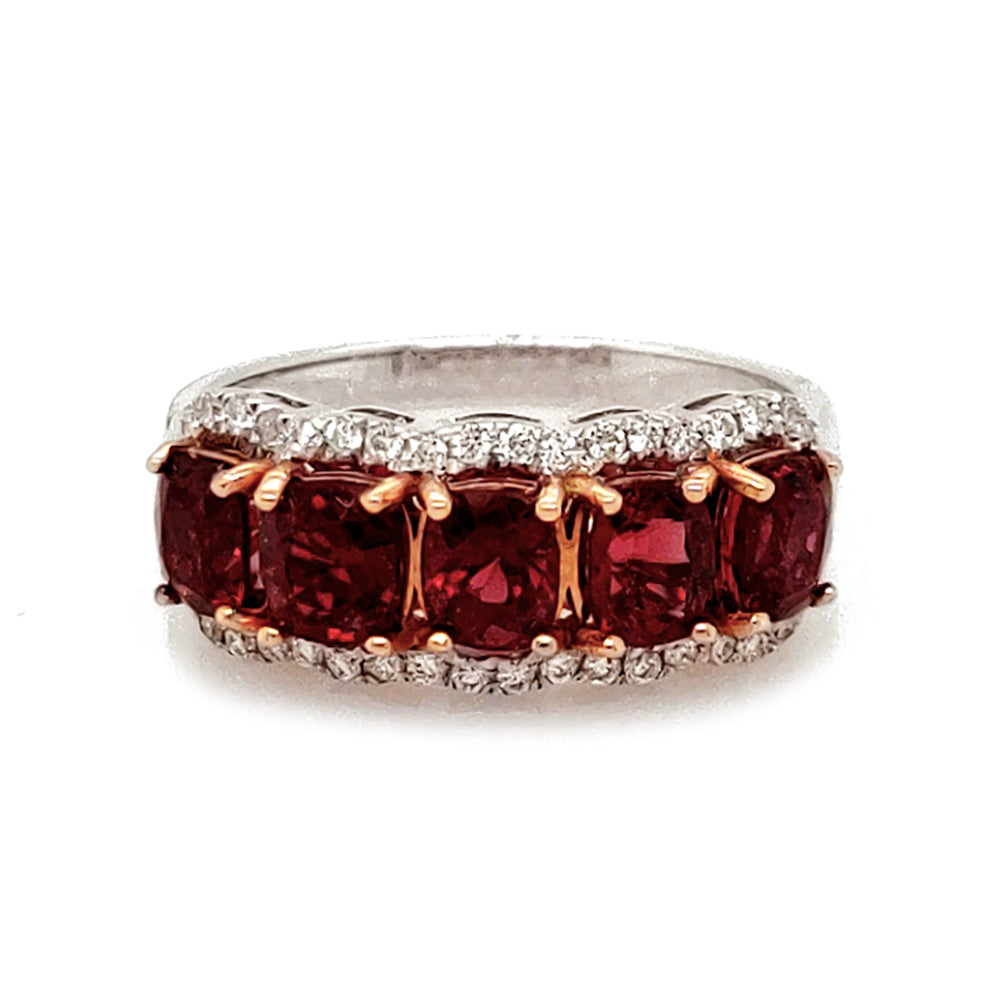 2.67 Cts Red Spinel and White Diamond Ring in 14K 2-Tone