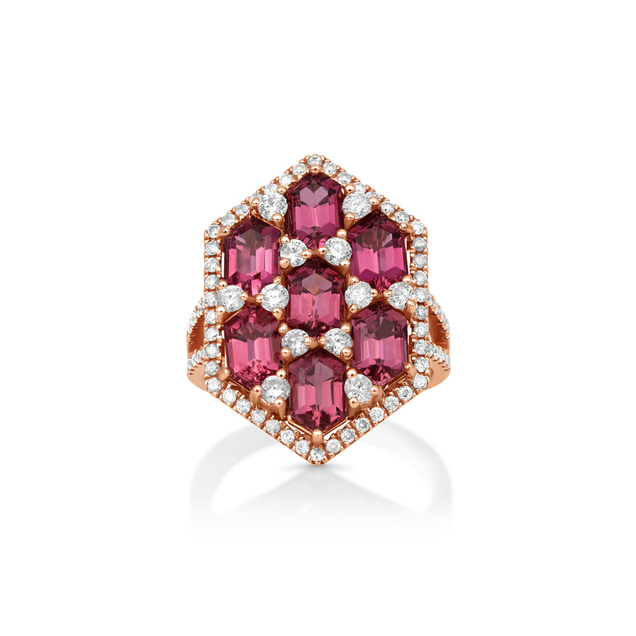 4.67 Cts Rubellite and White Diamond Ring in 14K Rose Gold