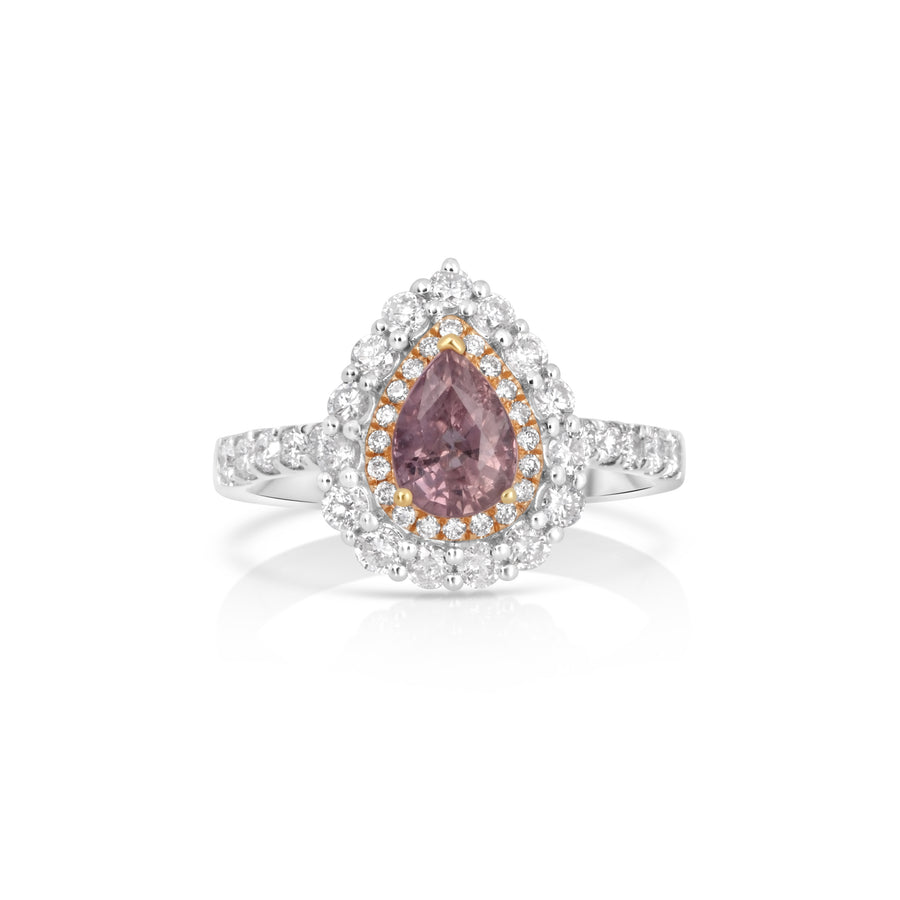 1.42 Cts Padparadscha Sapphire and White Diamond Ring in 14K Two Tone