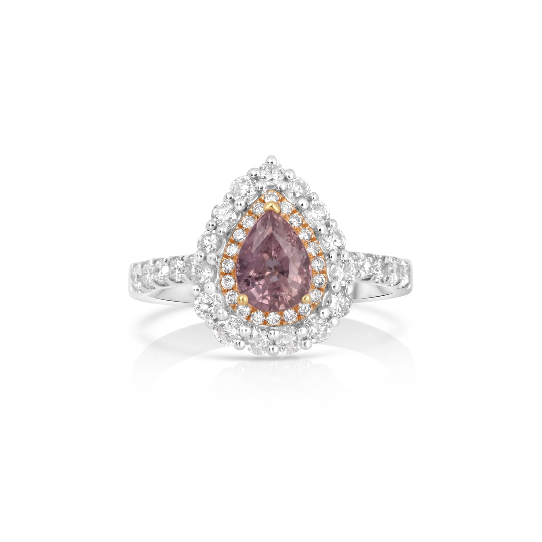 1.42 Cts Padparadscha Sapphire and White Diamond Ring in 14K Two Tone
