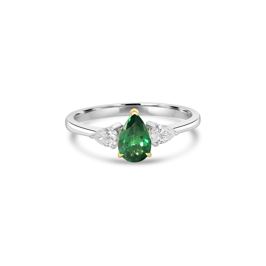 0.96 Cts Tsavorite and White Diamond Ring in 14K Two Tone