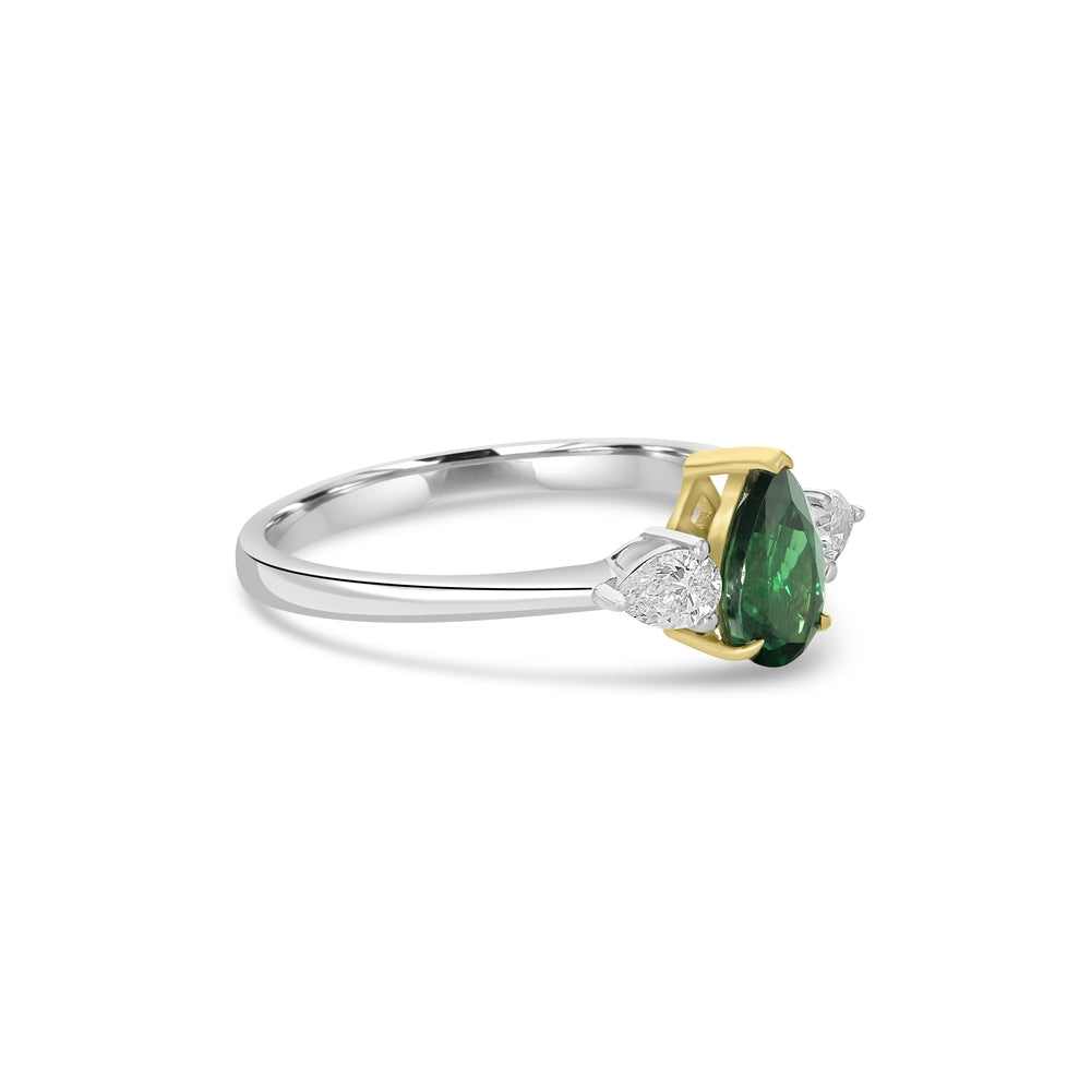 0.96 Cts Tsavorite and White Diamond Ring in 14K Two Tone