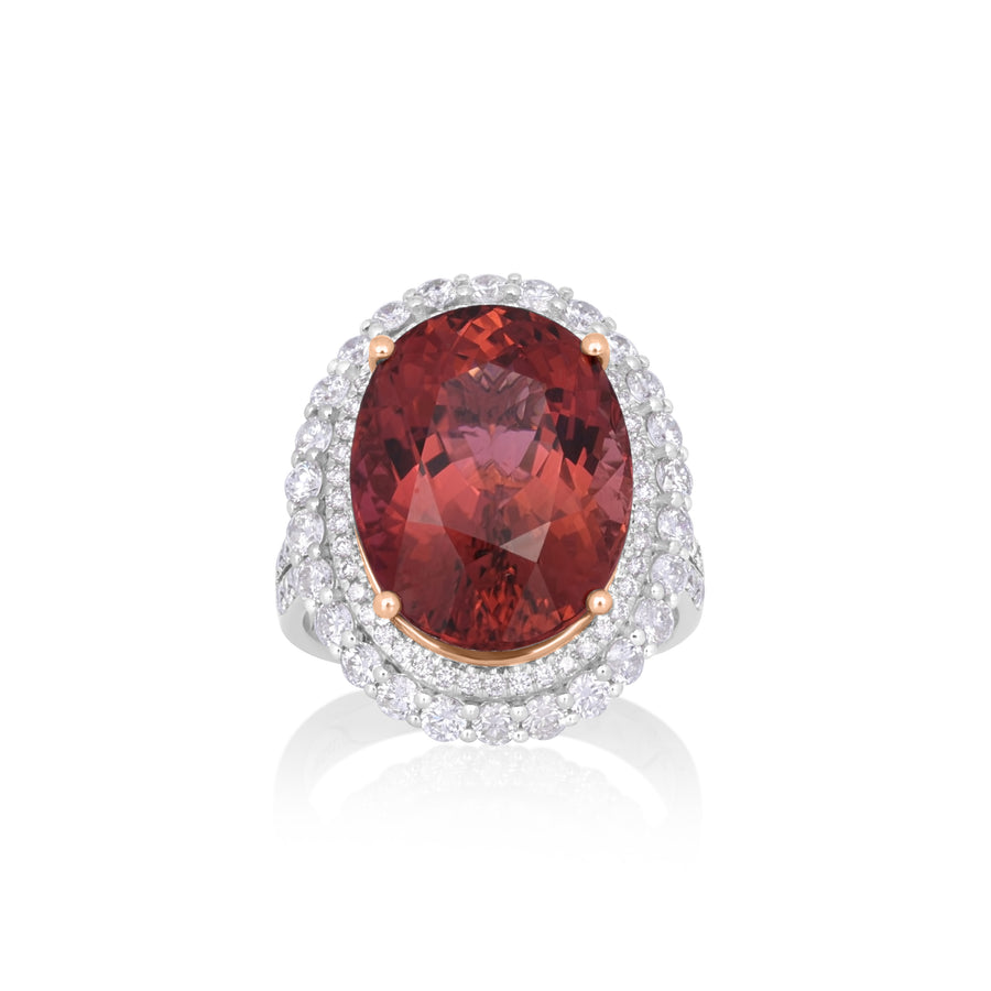 14.38 Cts Rubellite and White Diamond Ring in 14K Two Tone
