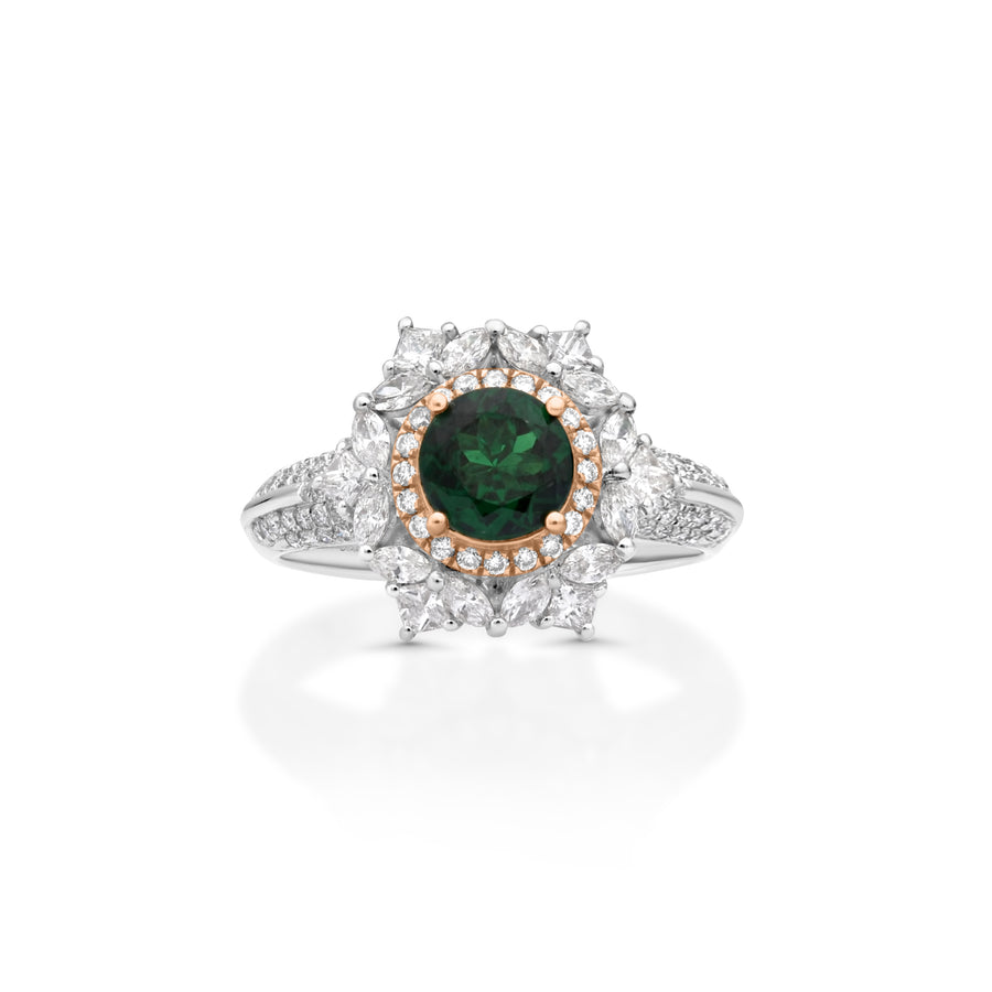 1.13 Cts Tsavorite and White Diamond Ring in 18K Two Tone