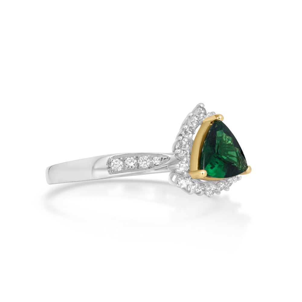 0.96 Cts Tsavorite and White Diamond Ring in 18K Two Tone