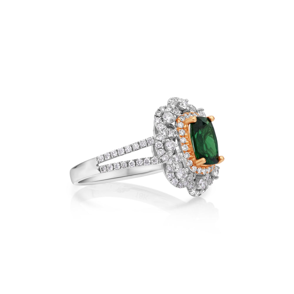 1.33 Cts Tsavorite and White Diamond Ring in 18K Two Tone
