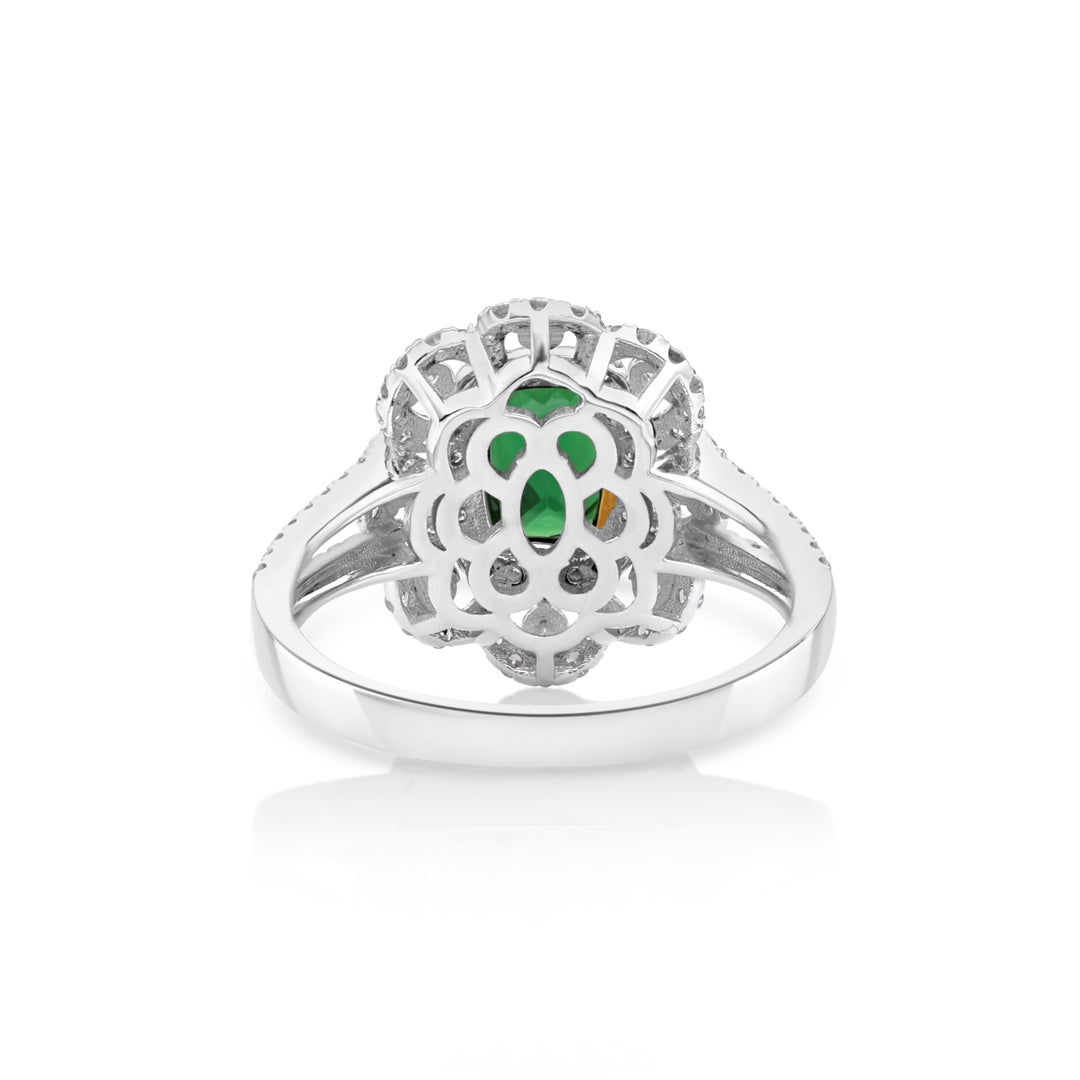 1.33 Cts Tsavorite and White Diamond Ring in 18K Two Tone