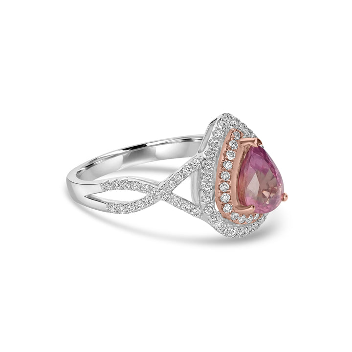 1.49 Cts Padparadscha Sapphire and White Diamond Ring in 18K Two Tone