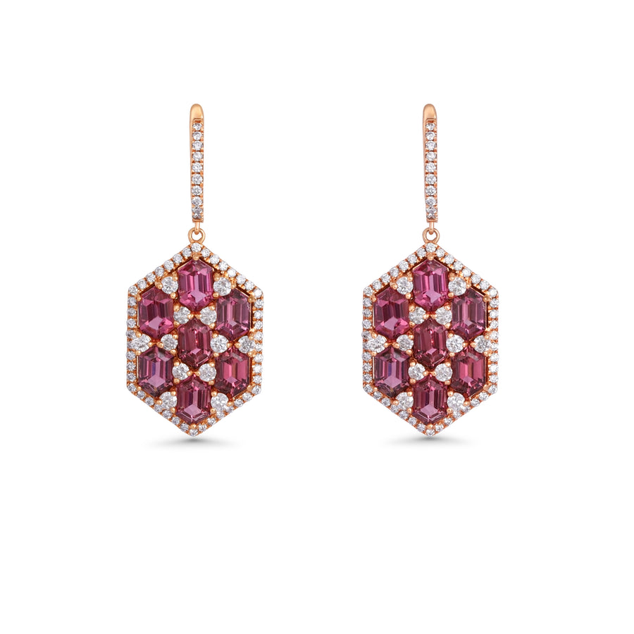 9.4 Cts Rubellite and White Diamond Earring in 14K Rose Gold