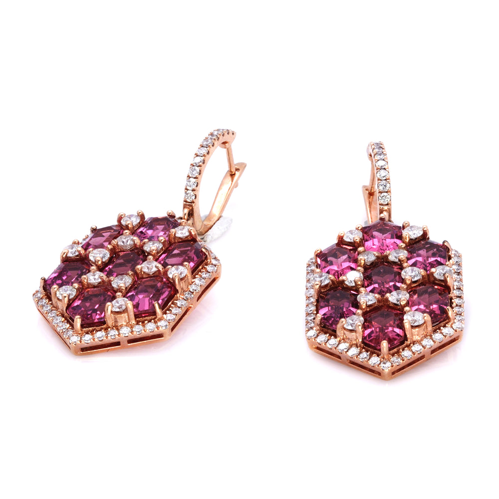 9.4 Cts Rubellite and White Diamond Earring in 14K Rose Gold