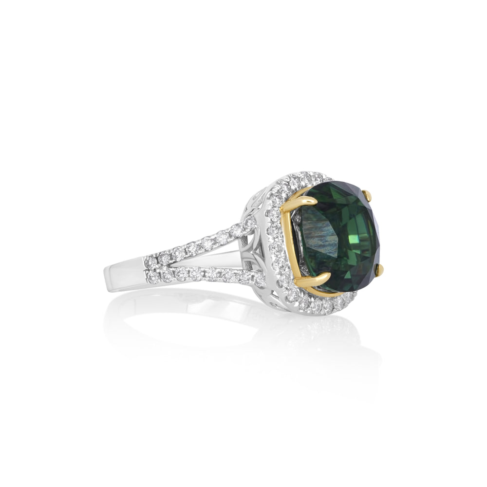 5.39 Cts Green Tourmaline and White Diamond Ring in 14K Two Tone