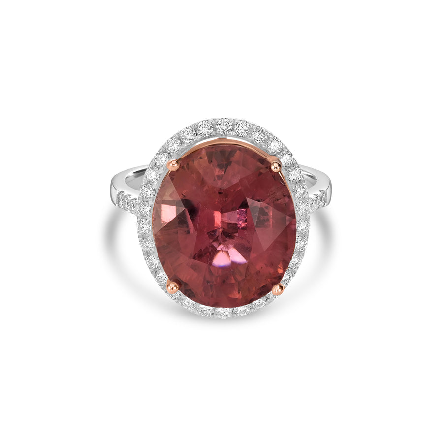 11.00 Cts Rubellite and White Diamond Ring in 14K Two Tone