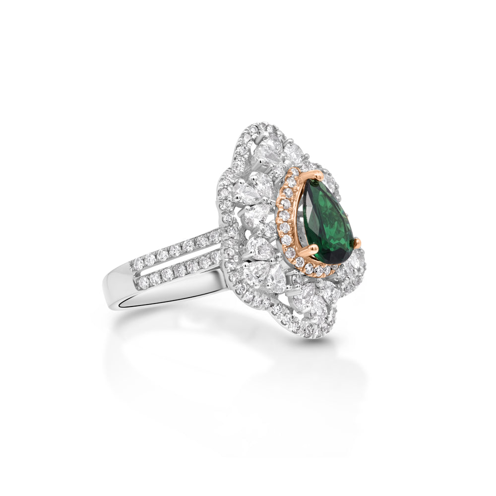 1.14 Cts Tsavorite and White Diamond Ring in 18K Two Tone