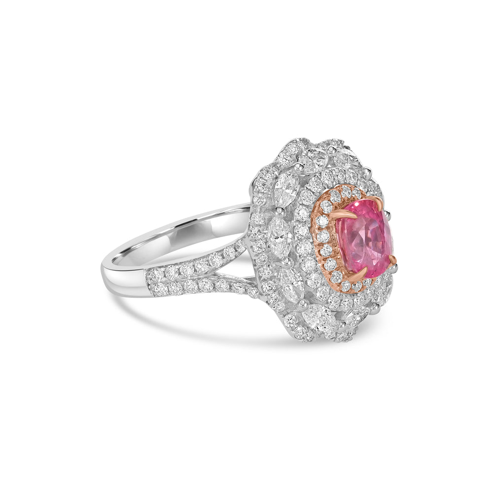 1.15 Cts Padparadscha Sapphire and White Diamond Ring in 18K Two Tone