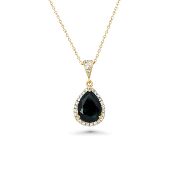 4.95 Cts Green Tourmaline and White Diamond Pendant in 18K Yellow Gold
