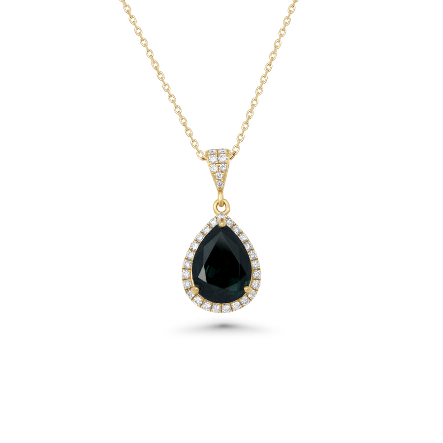 4.95 Cts Green Tourmaline and White Diamond Pendant in 18K Yellow Gold