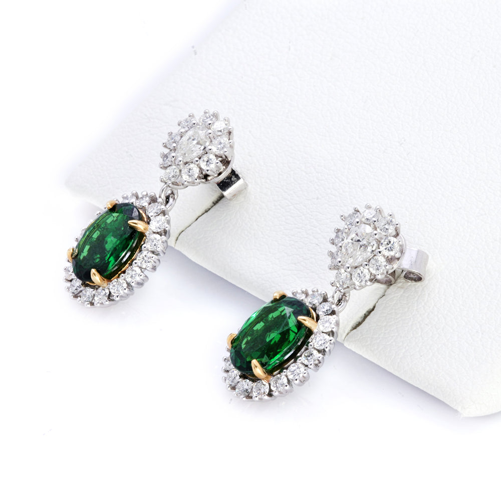 2.48 Cts Tsavorite and White Diamond Earring in 18K Two Tone