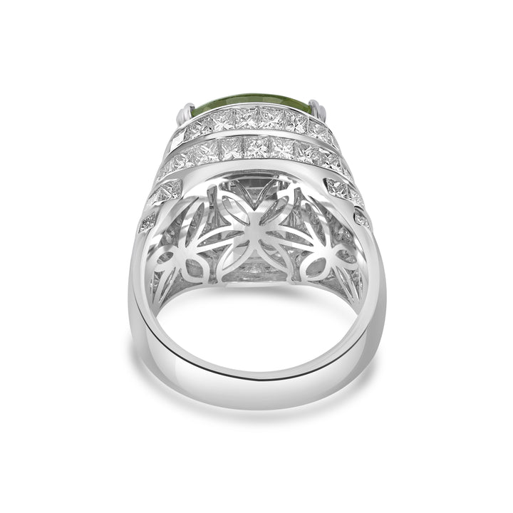 16.82 Cts Sphene and White Diamond Ring in 18K White Gold