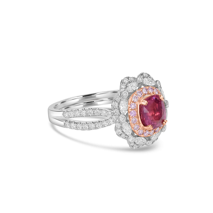1.46 Cts Padparadscha Sapphire and White Diamond Ring in 18K Two Tone