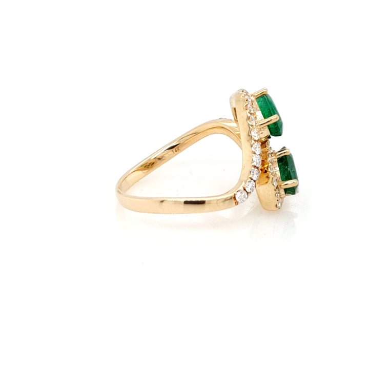 1.76 Cts Emerald and White Diamond Ring in 14K Yellow Gold
