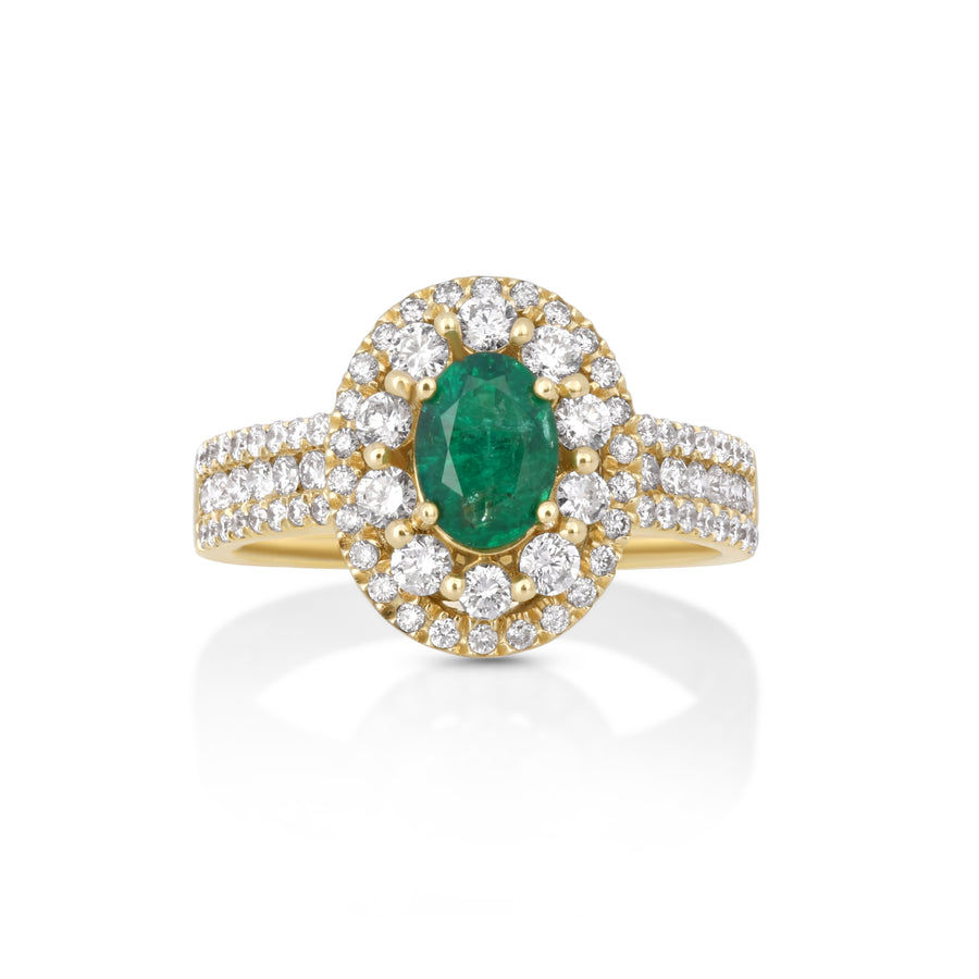 1.04 Cts Emerald and White Diamond Ring in 14K White Gold