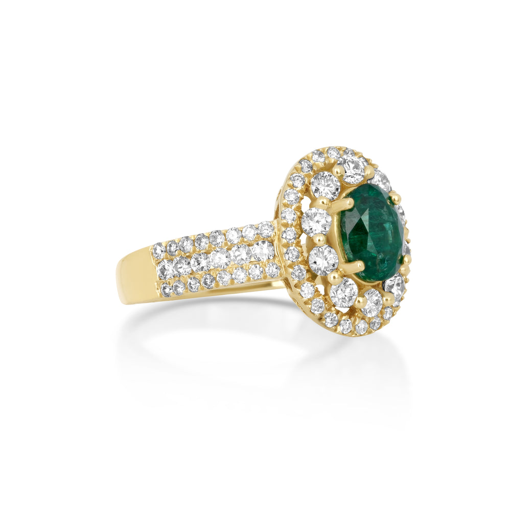 1.04 Cts Emerald and White Diamond Ring in 14K White Gold