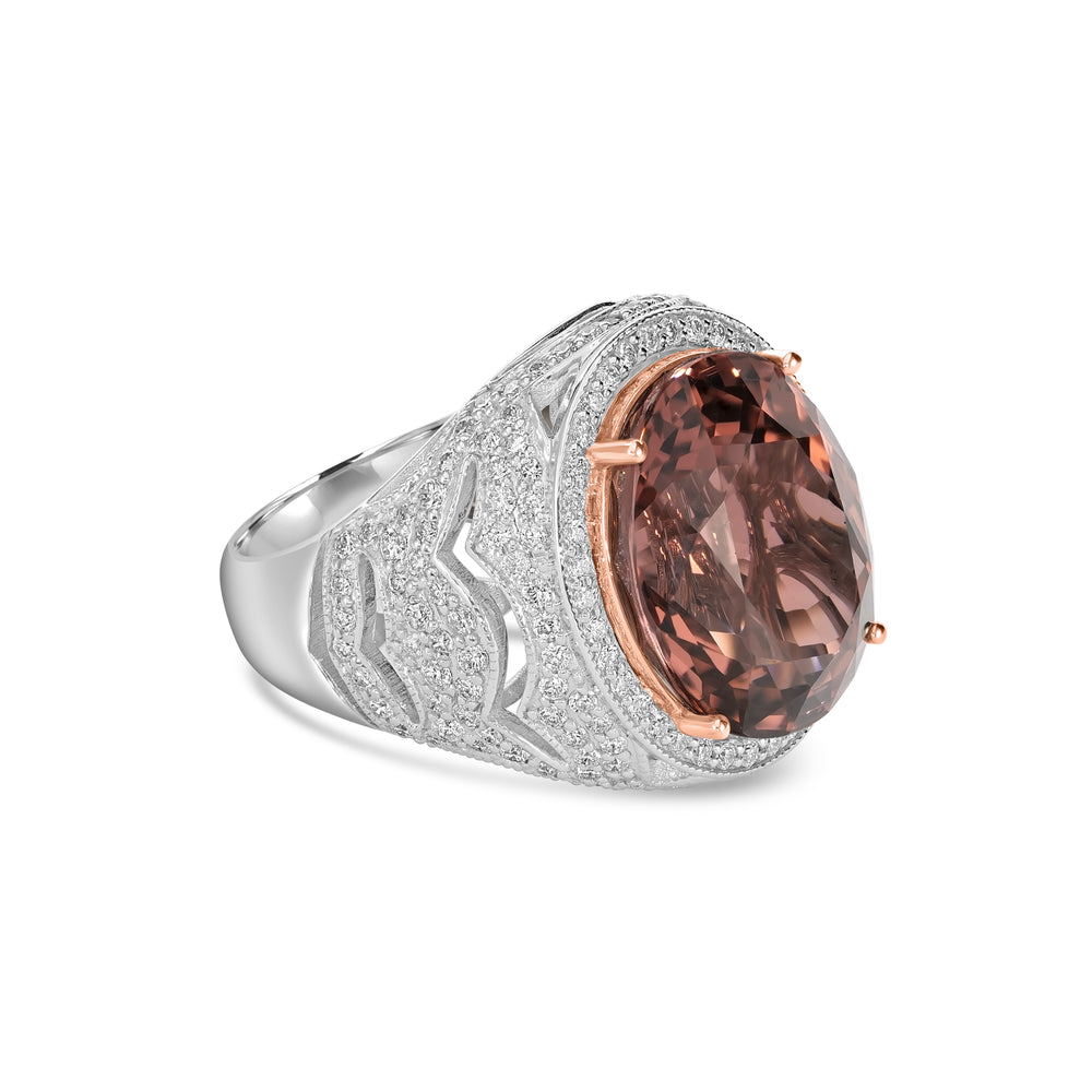 12.64 Cts Tourmaline and White Diamond Ring in 14K Two Tone