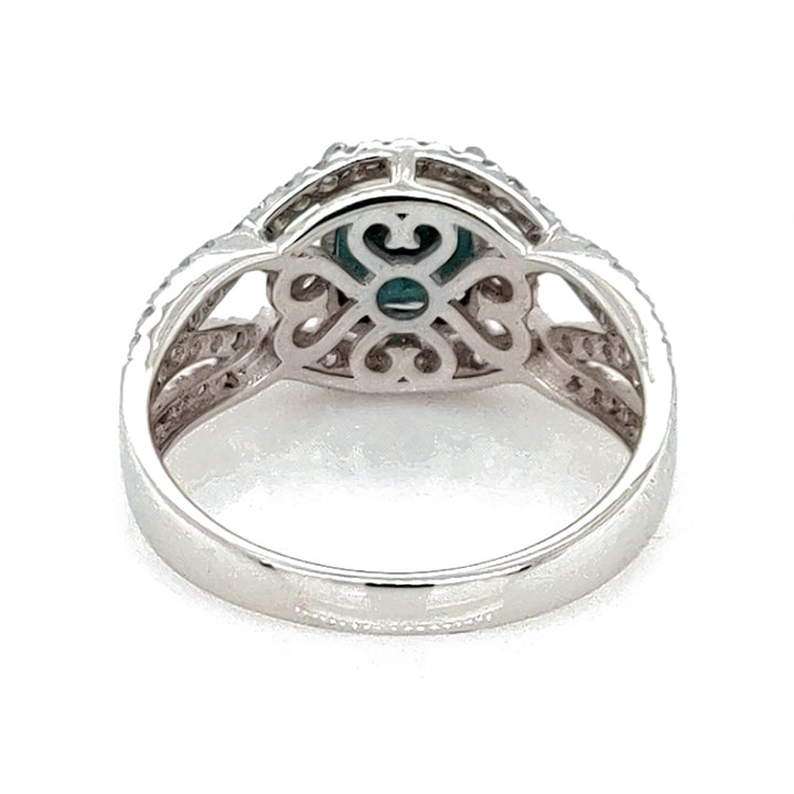 1.96 Cts Indicolite Tourmaline and White Diamond Ring in 14K White Gold