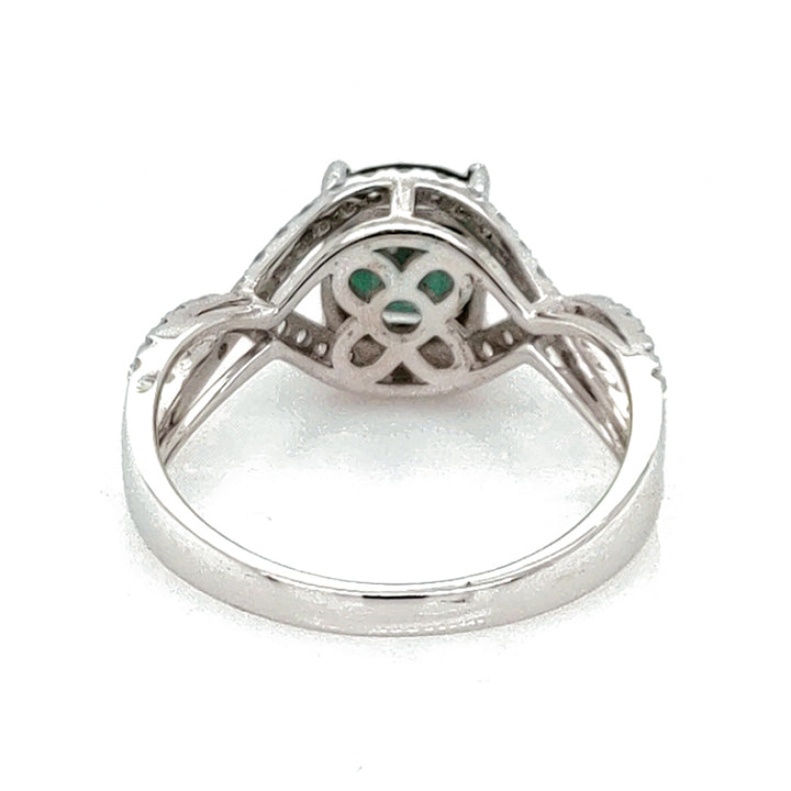 2.17 Cts Indicolite Tourmaline and White Diamond Ring in 14K White Gold