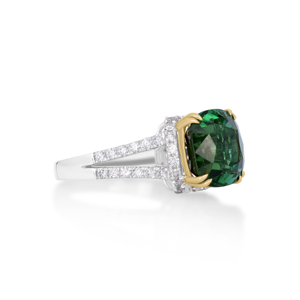 6.02 Cts Green Tourmaline and White Diamond Ring in 14K Two Tone