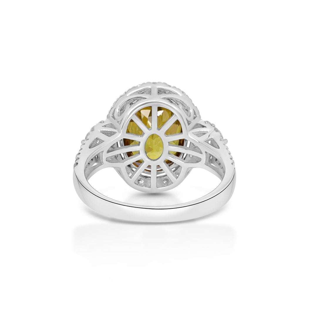 5.54 Cts Sphene and White Diamond Ring in 14K Two Tone