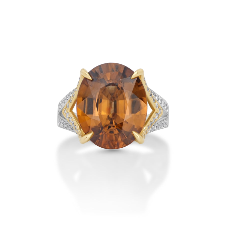 14.72 Cts Yellow Zircon and White Diamond Ring in 14K Two Tone