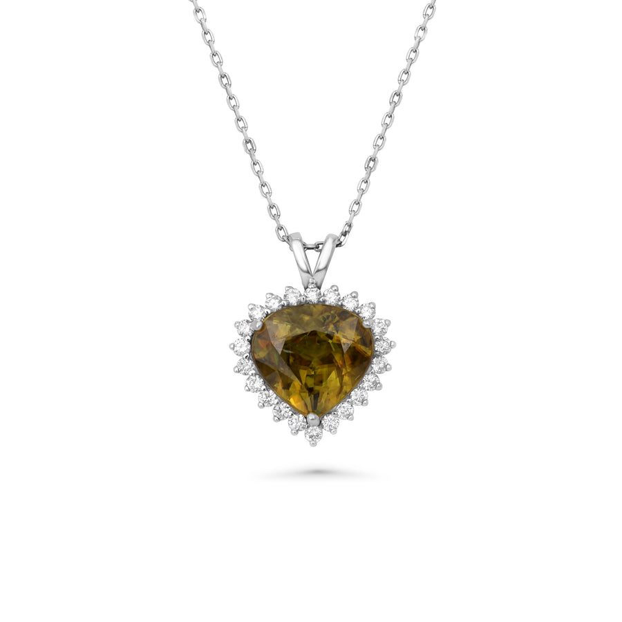 5.78 Cts Sphene and White Diamond Pendant in 14K Two Tone