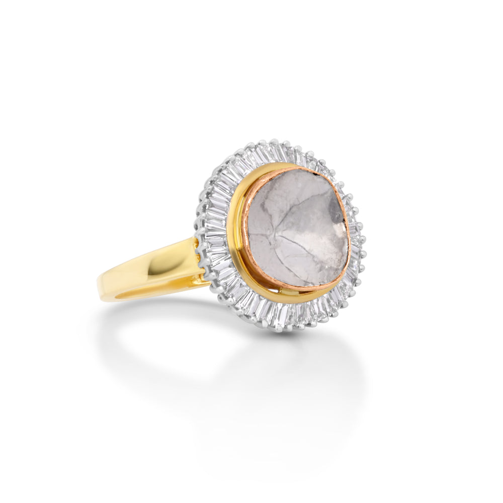 0.7 Cts Diamond Slice and White Diamond Ring in 18K Two Tone