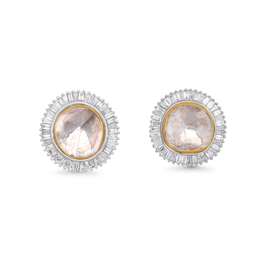 1.94 Cts Diamond Slice and White Diamond Earring in 18K Yellow Gold