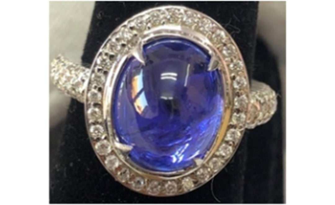 6.44 Cts Tanzanite and White Diamond Ring in 14K White Gold