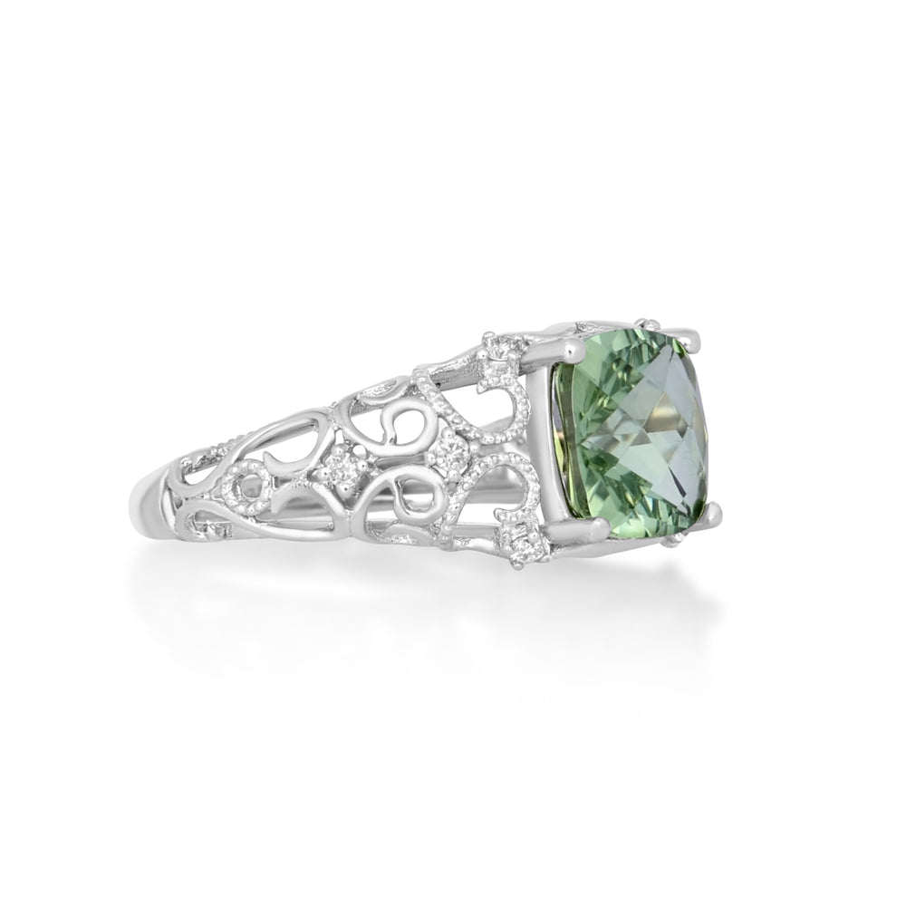2.37 Cts Green Tourmaline and White Diamond Ring in 14K White Gold