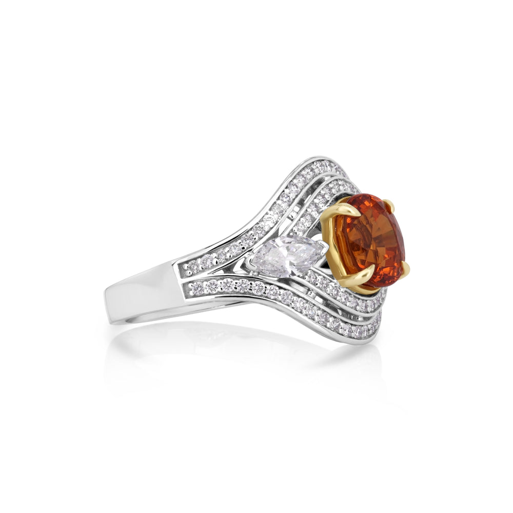 3.75 Cts Spessartite and White Diamond Ring in 14K Two Tone