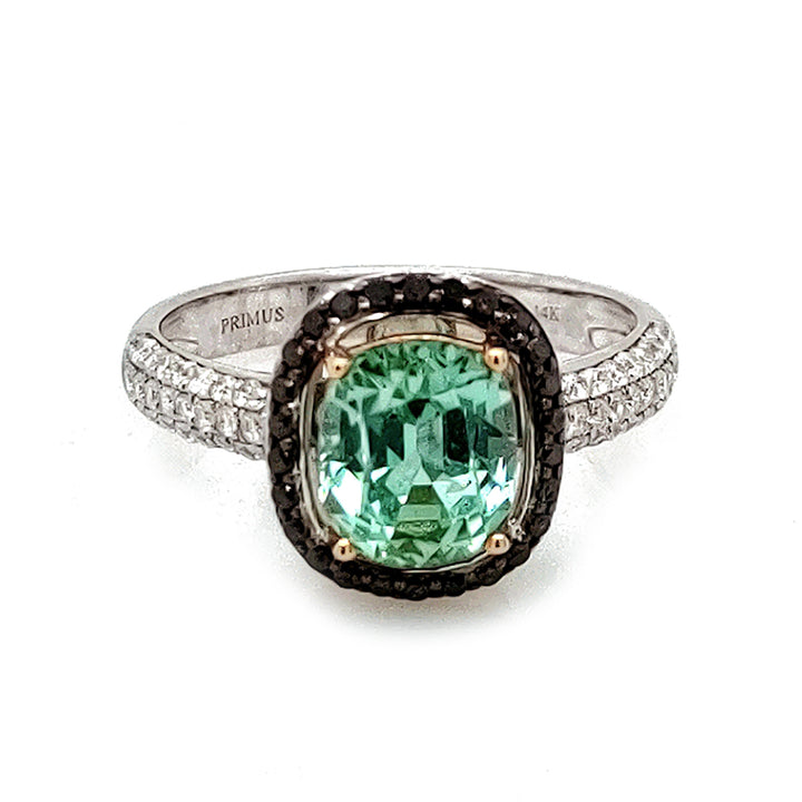 2.51 Cts Mint Tourmaline and White Diamond Ring in 14K Multi Tone