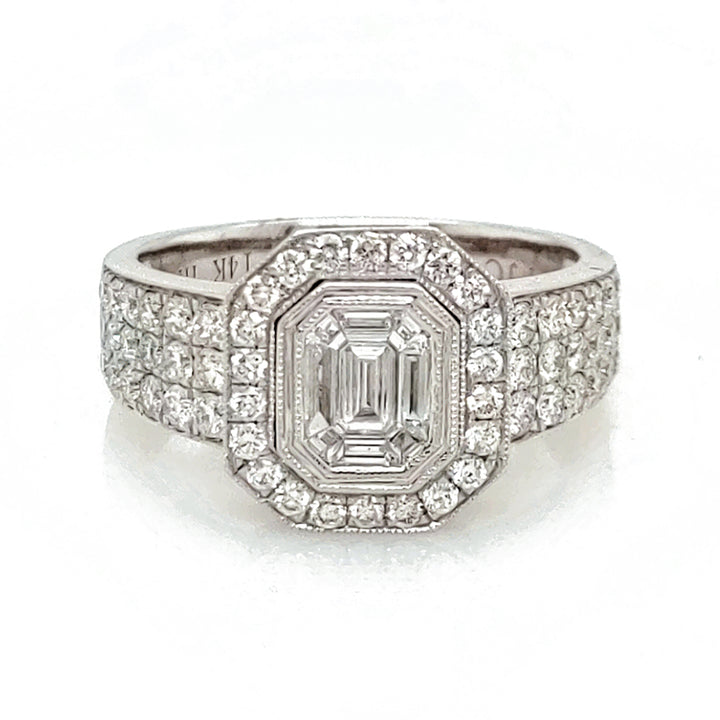 0.34 Cts Pie Cut Diamond and White Diamond Ring in 14K White Gold