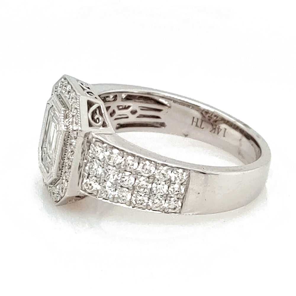 0.34 Cts Pie Cut Diamond and White Diamond Ring in 14K White Gold