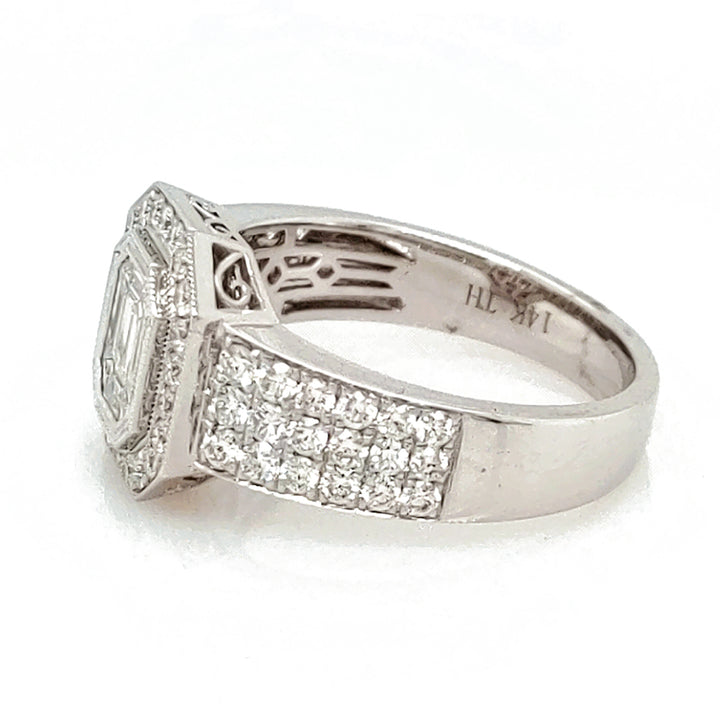 0.34 Cts Pie Cut Diamond and White Diamond Ring in 14K White Gold
