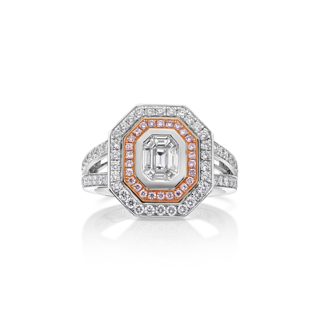 0.36 Cts White Diamond and Pink Diamond Ring in 14K Two Tone
