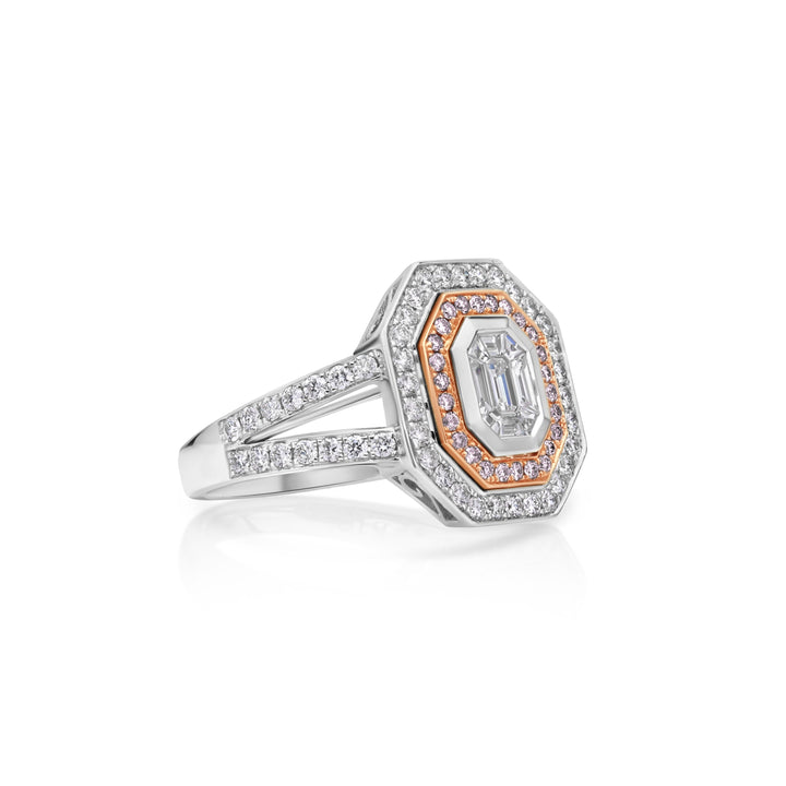 0.36 Cts White Diamond and Pink Diamond Ring in 14K Two Tone