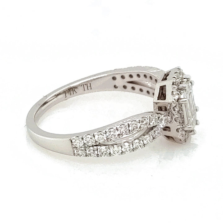 0.37 Cts Pie Cut Diamond and White Diamond Ring in 14K White Gold