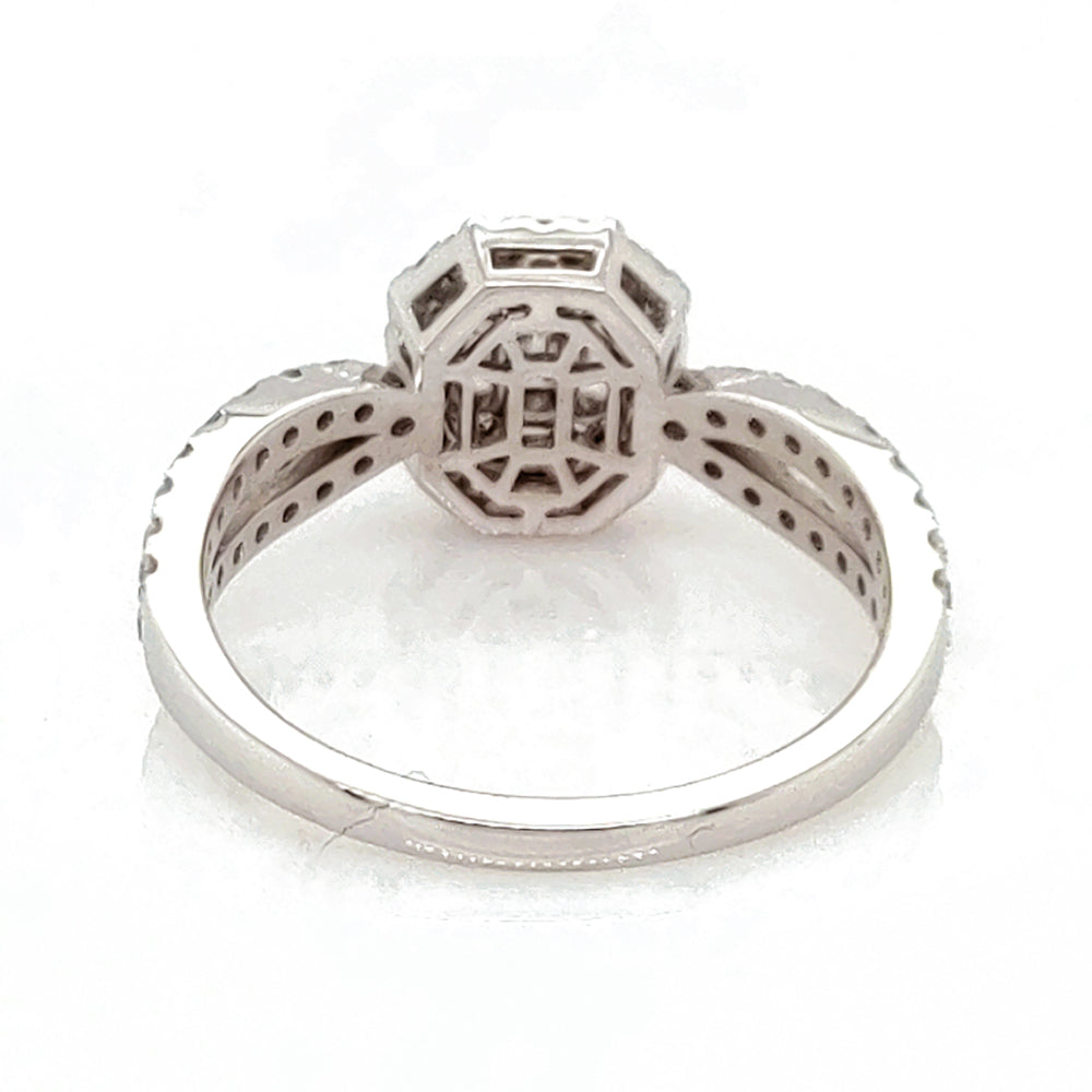 0.37 Cts Pie Cut Diamond and White Diamond Ring in 14K White Gold