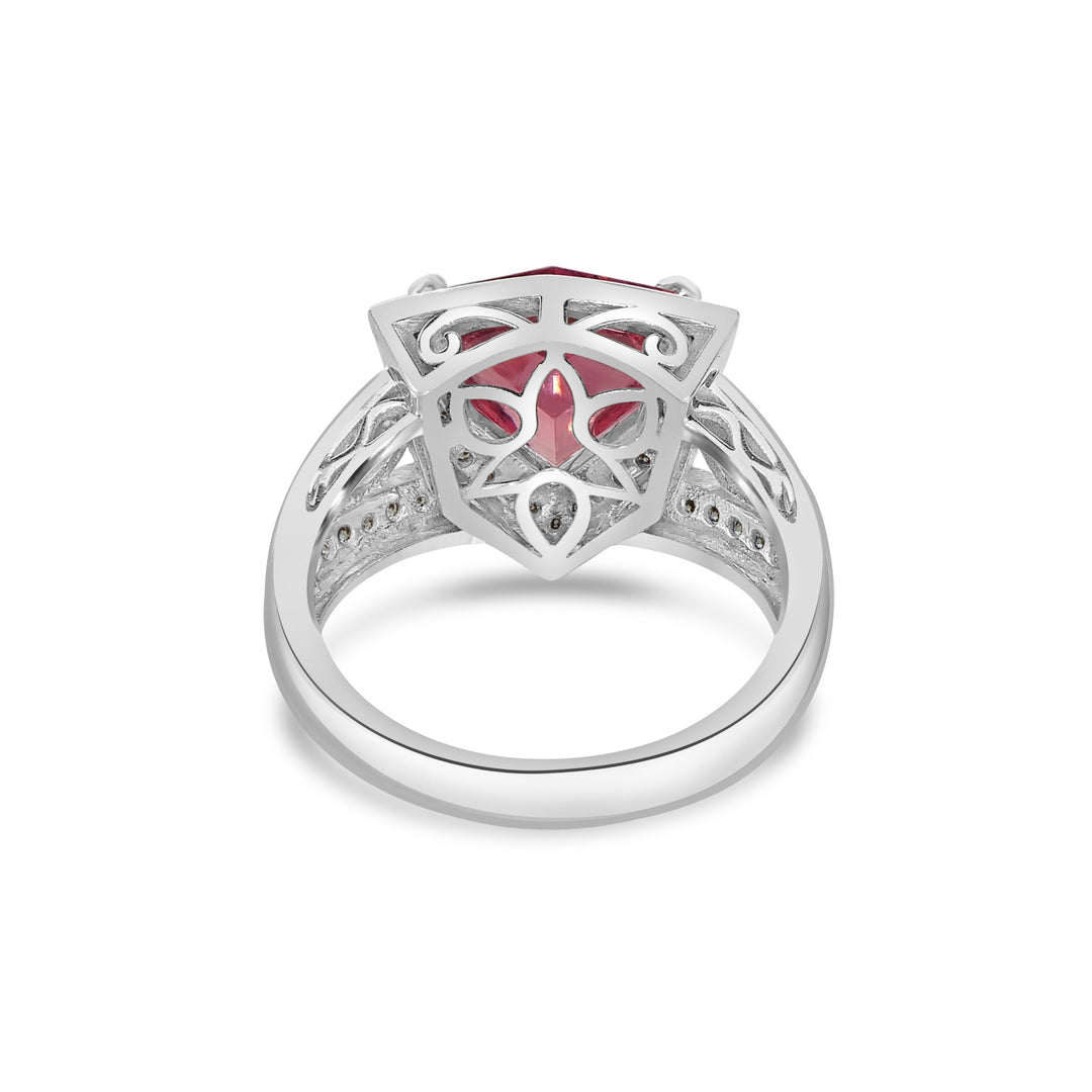 2.98 Cts Rhodochrosite and White Diamond Ring in 14K White Gold