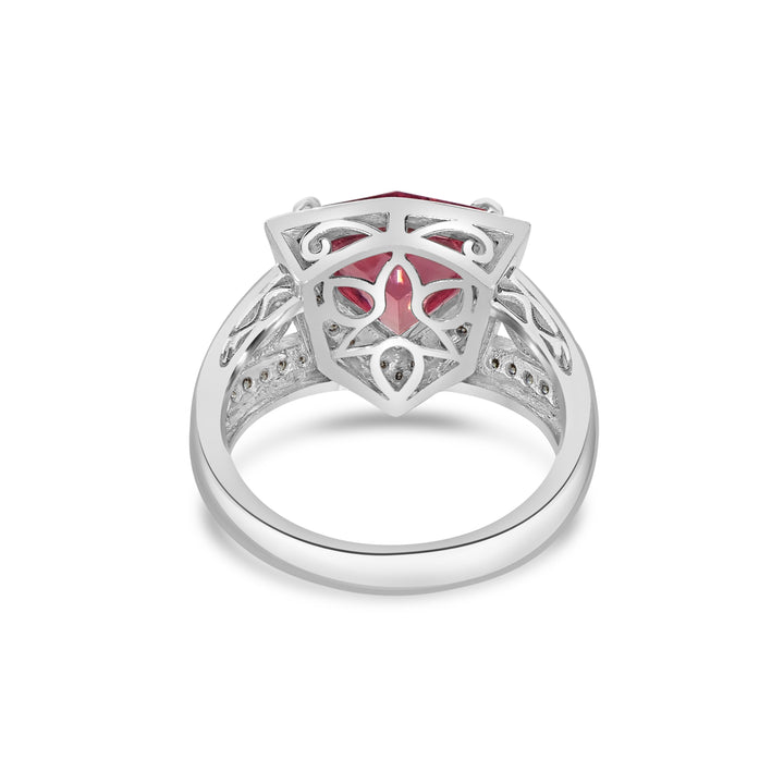 2.98 Cts Rhodochrosite and White Diamond Ring in 14K White Gold