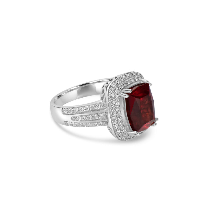 6.25 Cts Rhodochrosite and White Diamond Ring in 14K White Gold