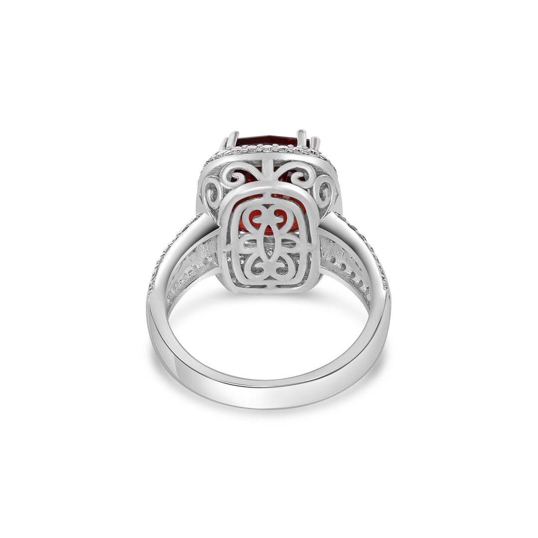 6.25 Cts Rhodochrosite and White Diamond Ring in 14K White Gold